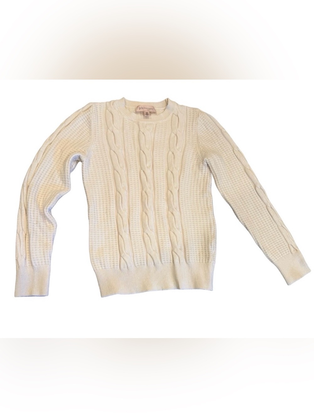 Philosophy Women’s Cable Knit Sweater Ivory Cream Crewneck Size Medium